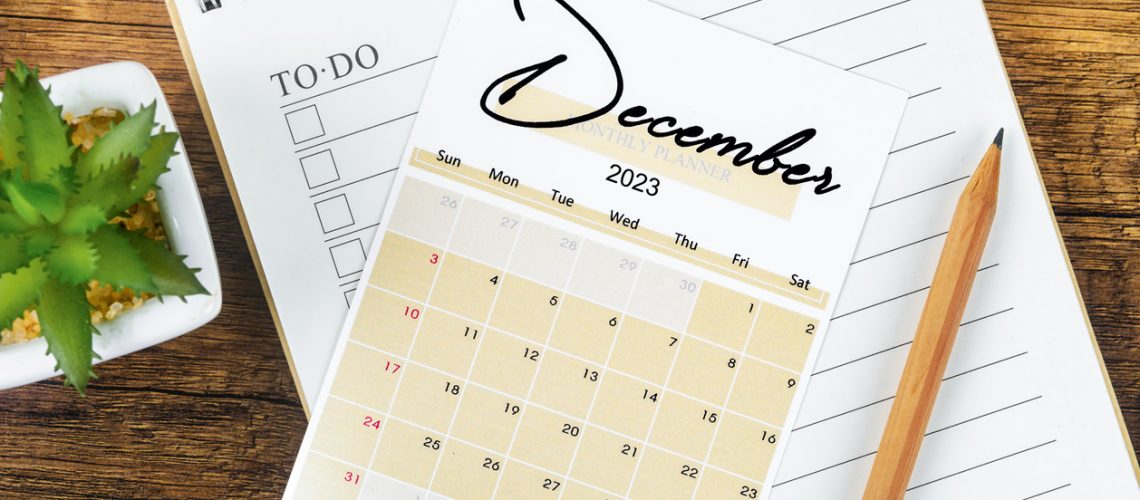 December 2023 Monthly calendar for 2023 year with  pencil.