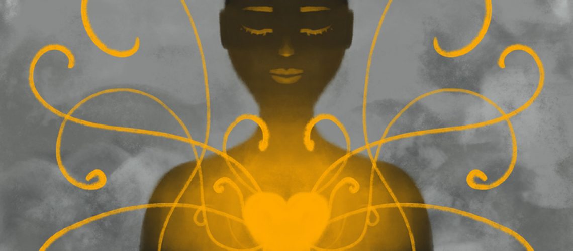 illustration of a human figure in love and harmony. Self-acceptance, psychological health, achieving harmony and awakening